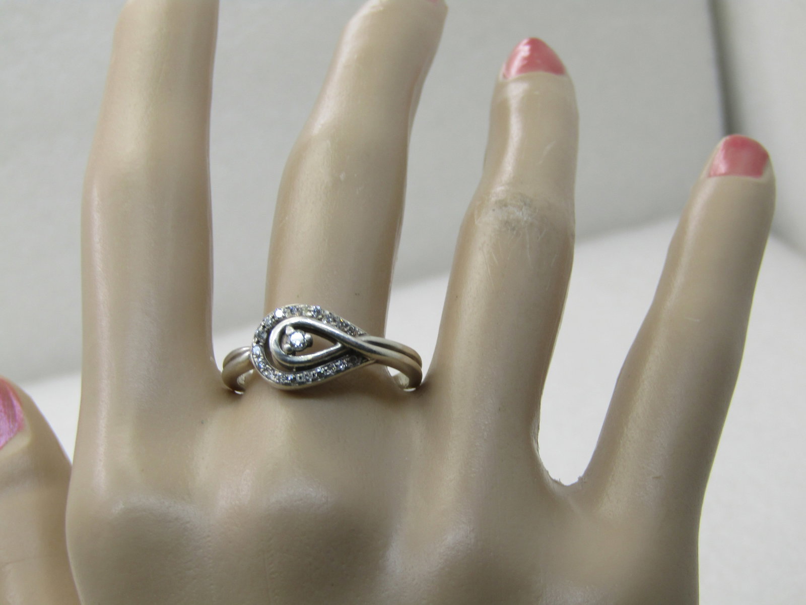 Vintage Sterling Silver Diamond Ring, Wrapped Halo, Sz. 9.5 - 7
