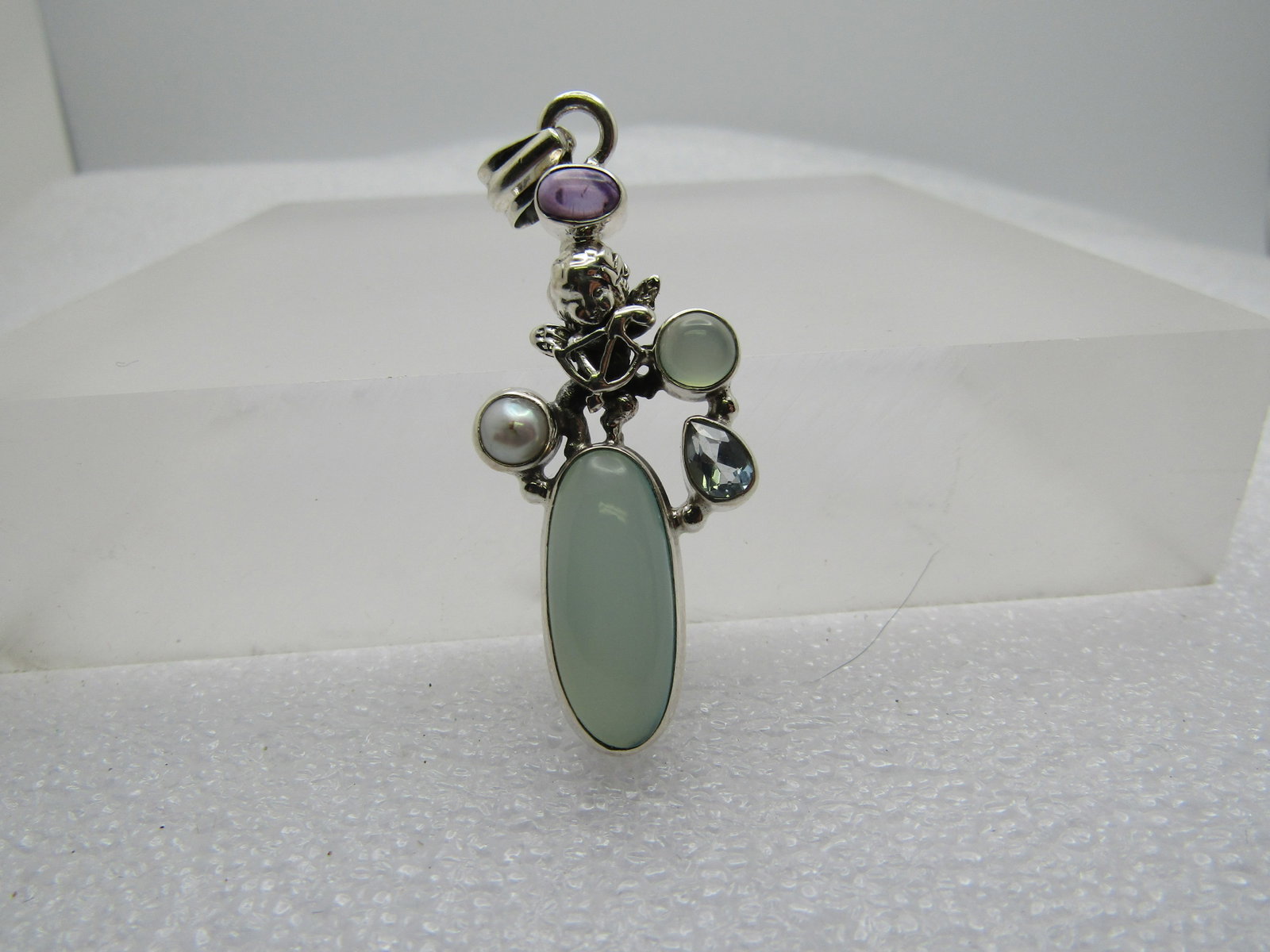 Sterling Silver Angel/Cherub, Amethyst Mixed Stone Necklace. 18"-20" - 5