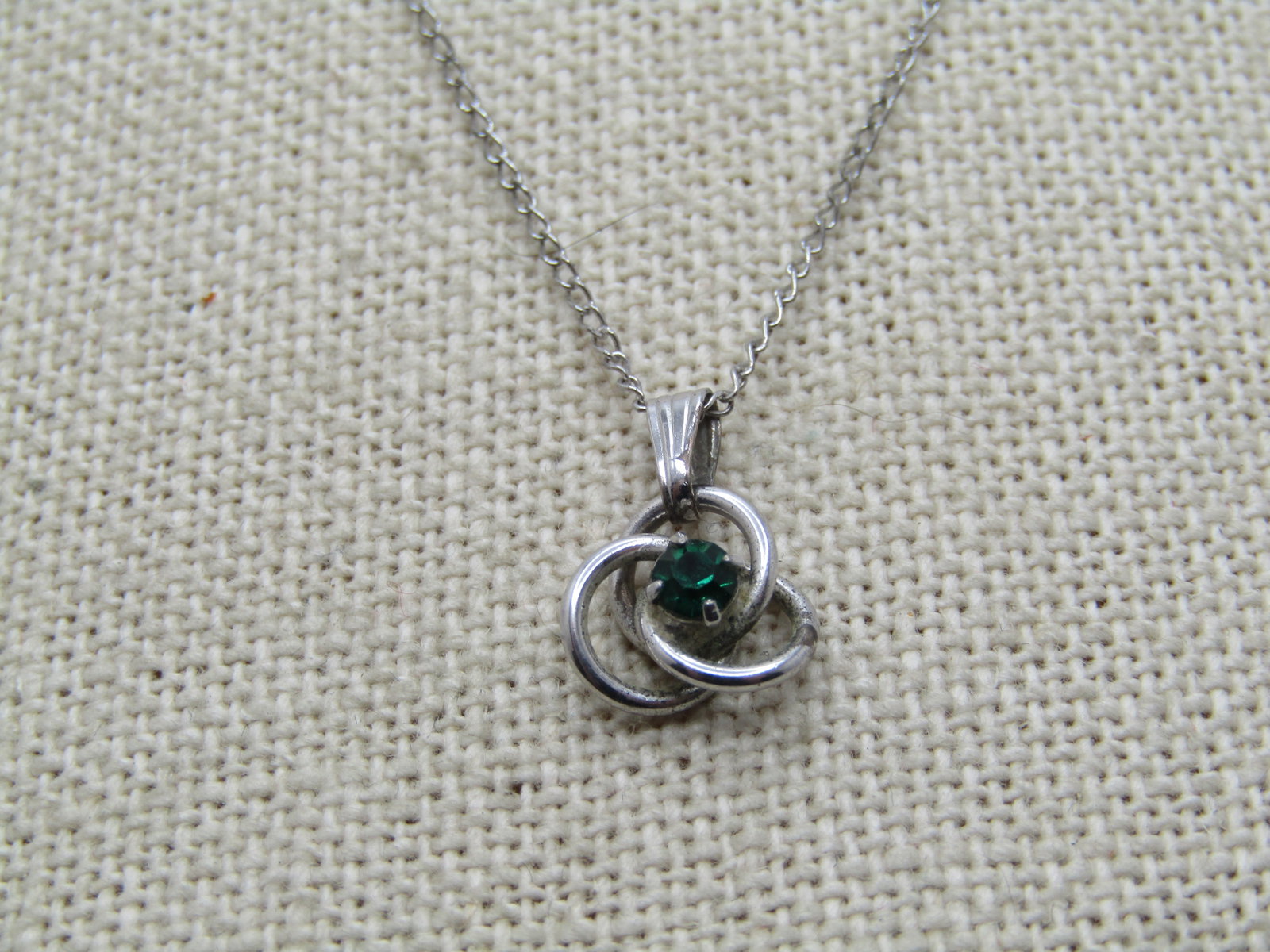 Vintage Sterling Love Knot Necklace, Green Rhinestone, 21", 1960's-1970's, Signed J. Felice. The - 2