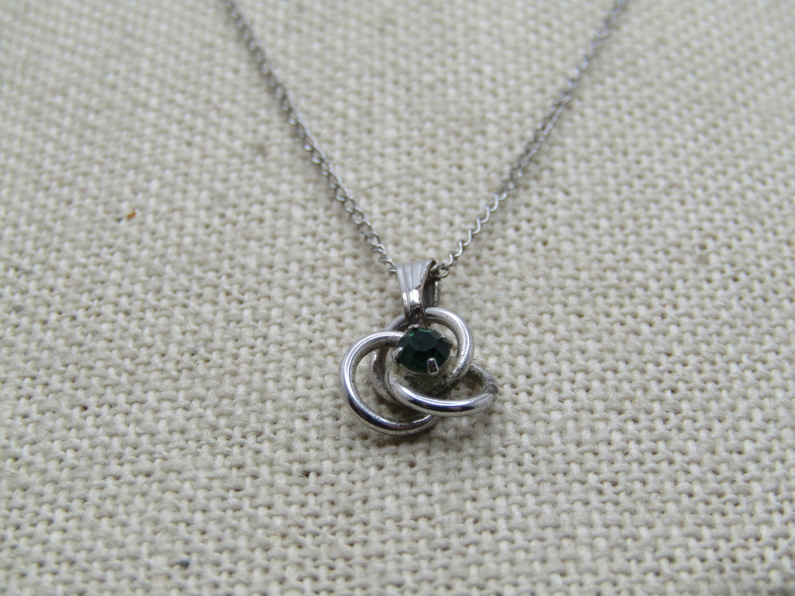 Vintage Sterling Love Knot Necklace, Green Rhinestone, 21", 1960's-1970's, Signed J. Felice. The - 3