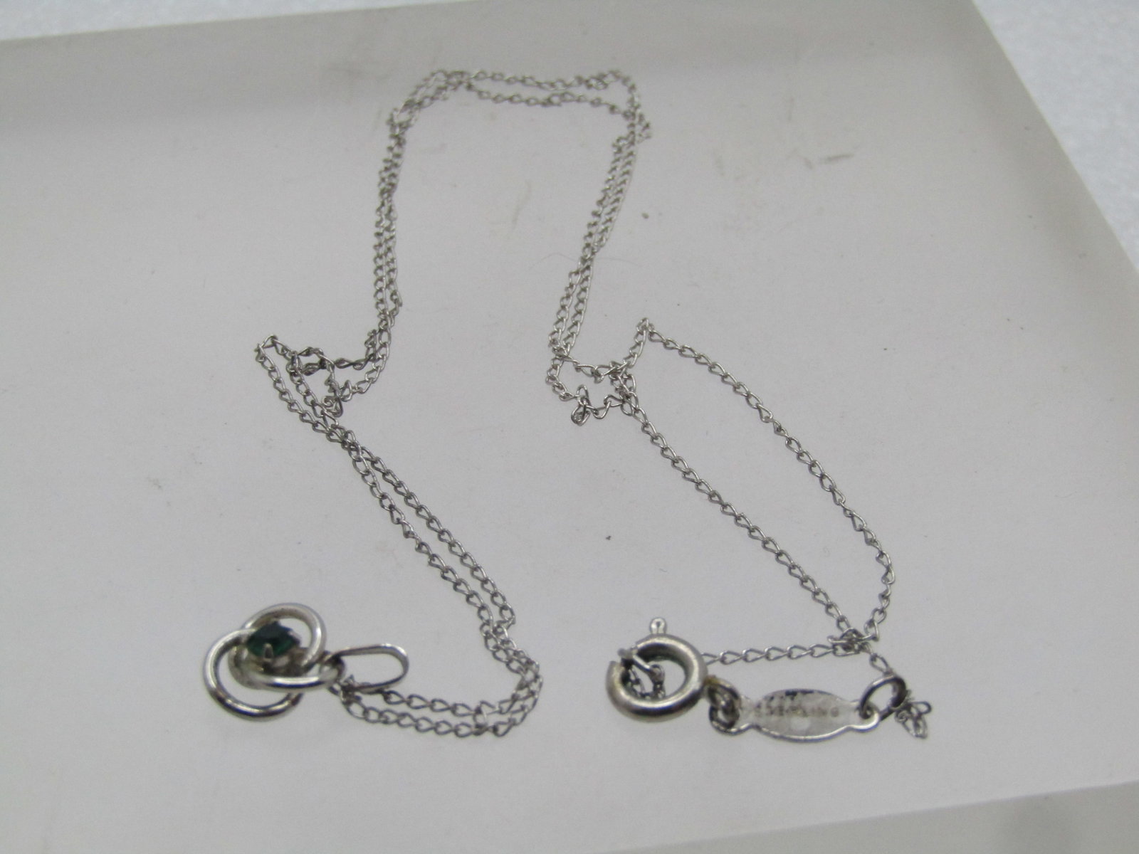 Vintage Sterling Love Knot Necklace, Green Rhinestone, 21", 1960's-1970's, Signed J. Felice. The - 5