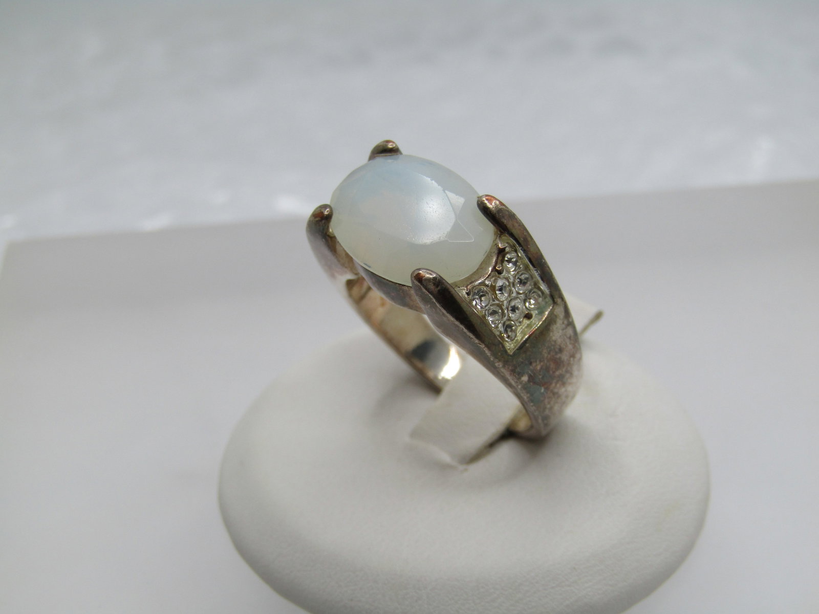 Vintage Silver Plated Faux Opal CZ Ring, Sz. 8.5. 1980's-1990's - 2
