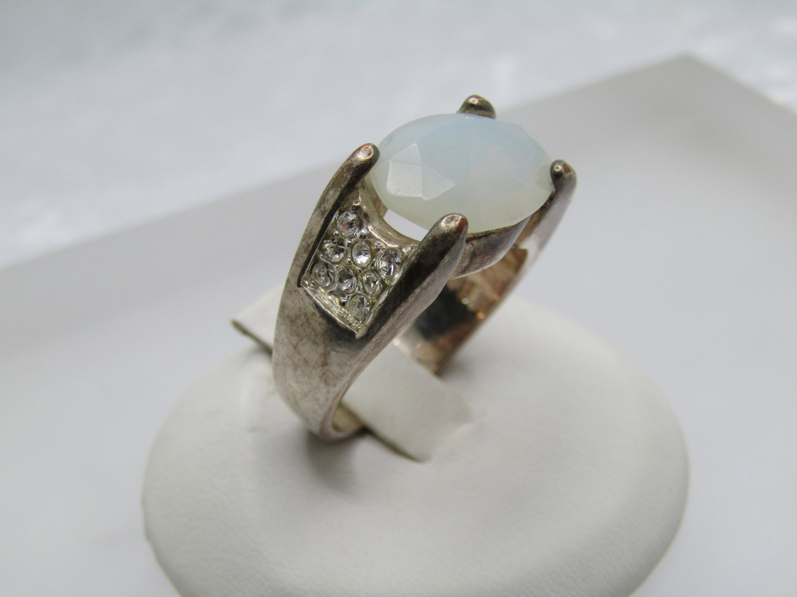 Vintage Silver Plated Faux Opal CZ Ring, Sz. 8.5. 1980's-1990's - 3