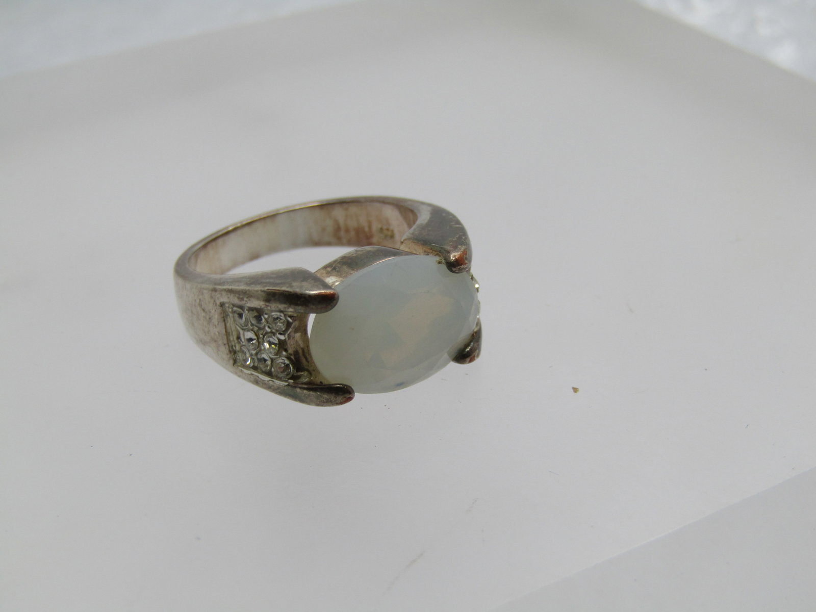 Vintage Silver Plated Faux Opal CZ Ring, Sz. 8.5. 1980's-1990's - 4
