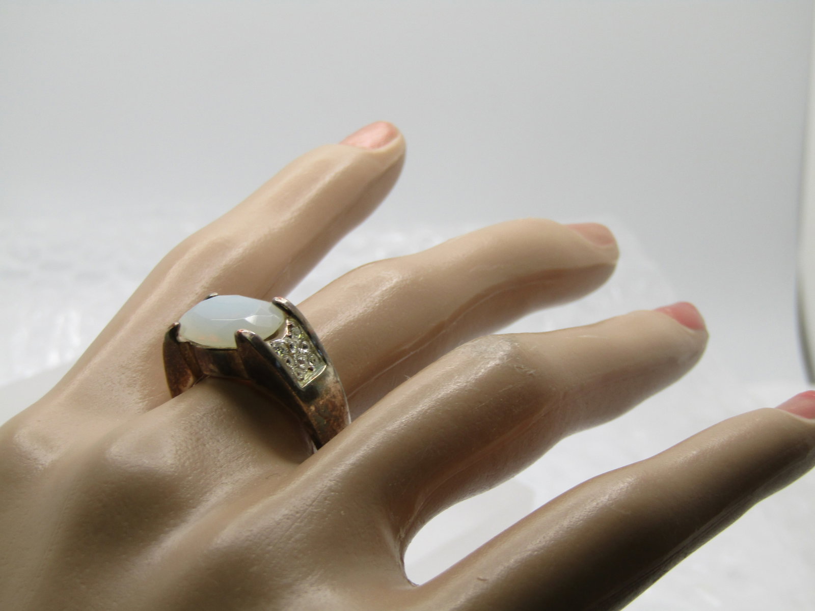 Vintage Silver Plated Faux Opal CZ Ring, Sz. 8.5. 1980's-1990's - 6