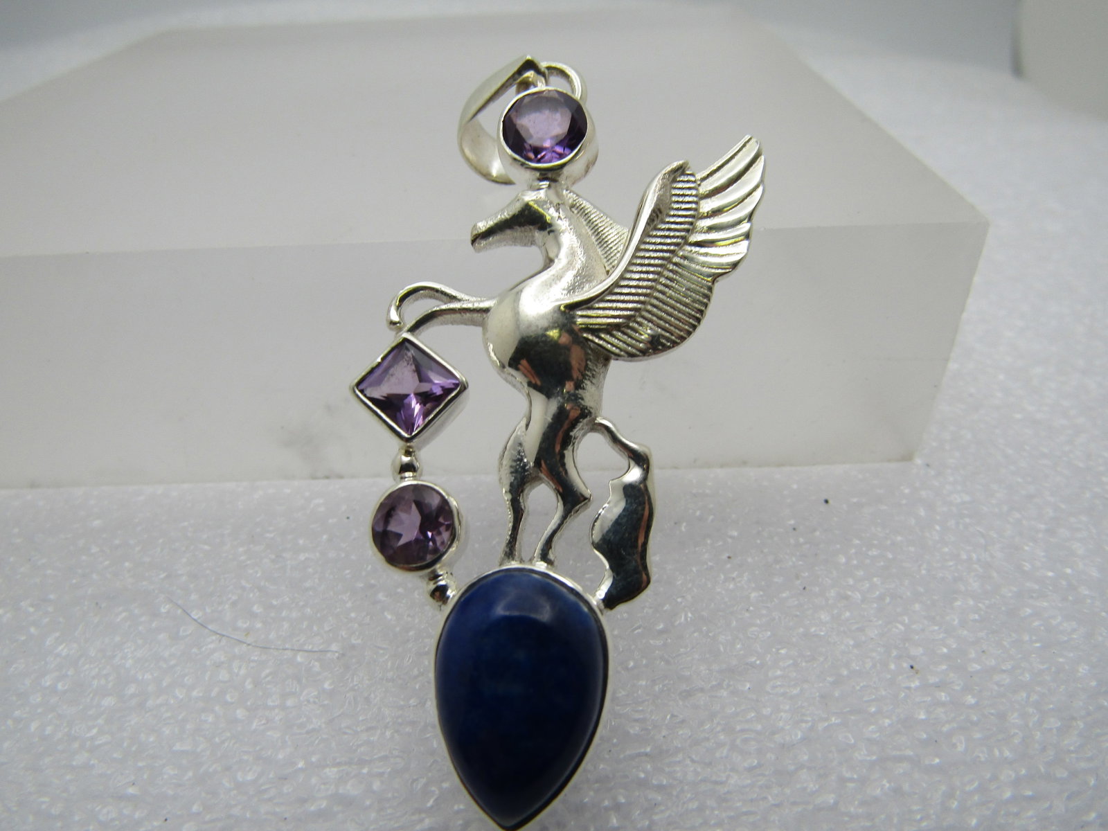 Sterling Silver Pegasus Pendant, Amethyst and Sodalite, 2.25" (1 of 6)