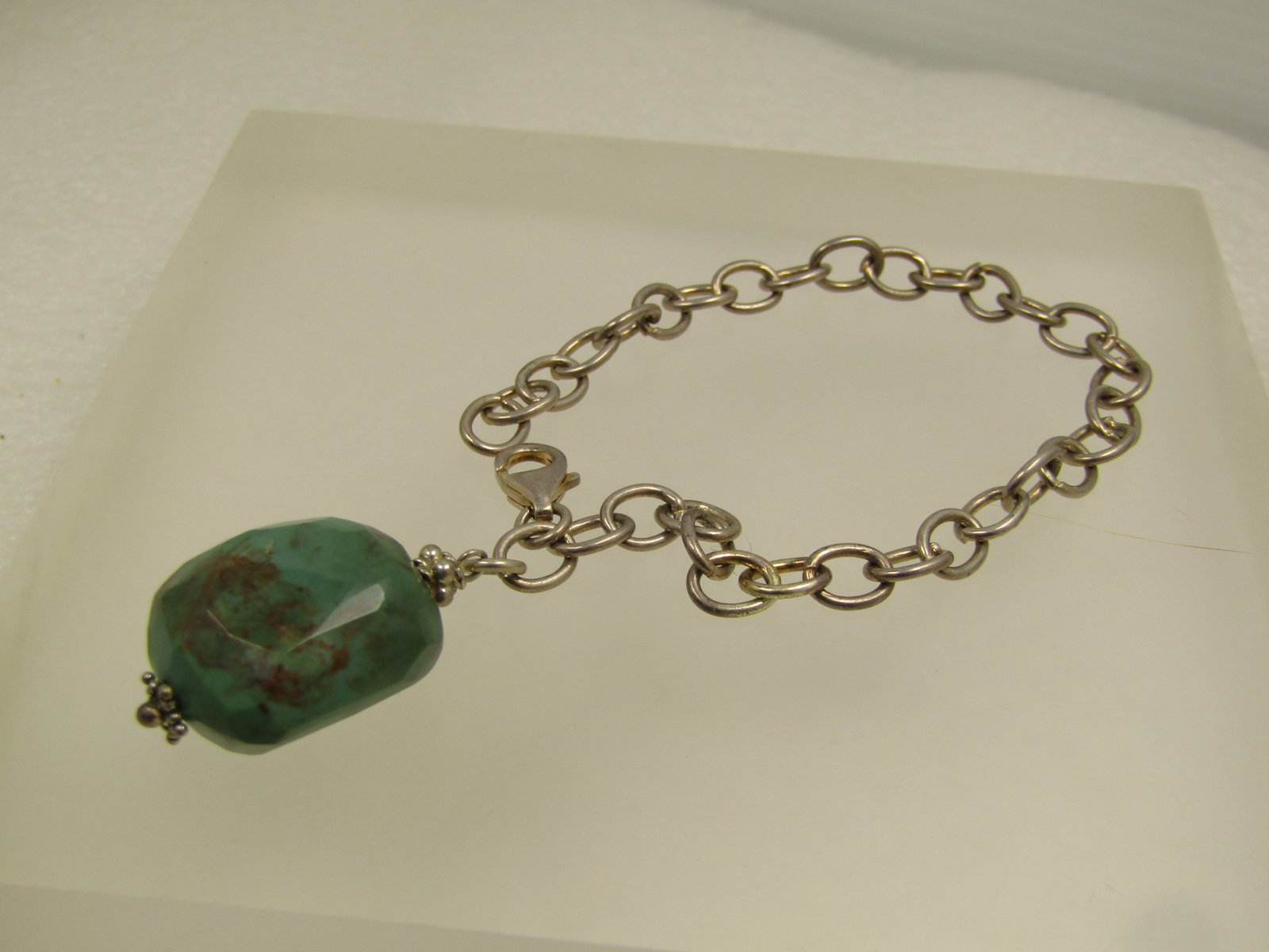 Vintage Sterling Turquoise Nugget Bracelet, 7", Southwestern Vibe, 1980's - 2