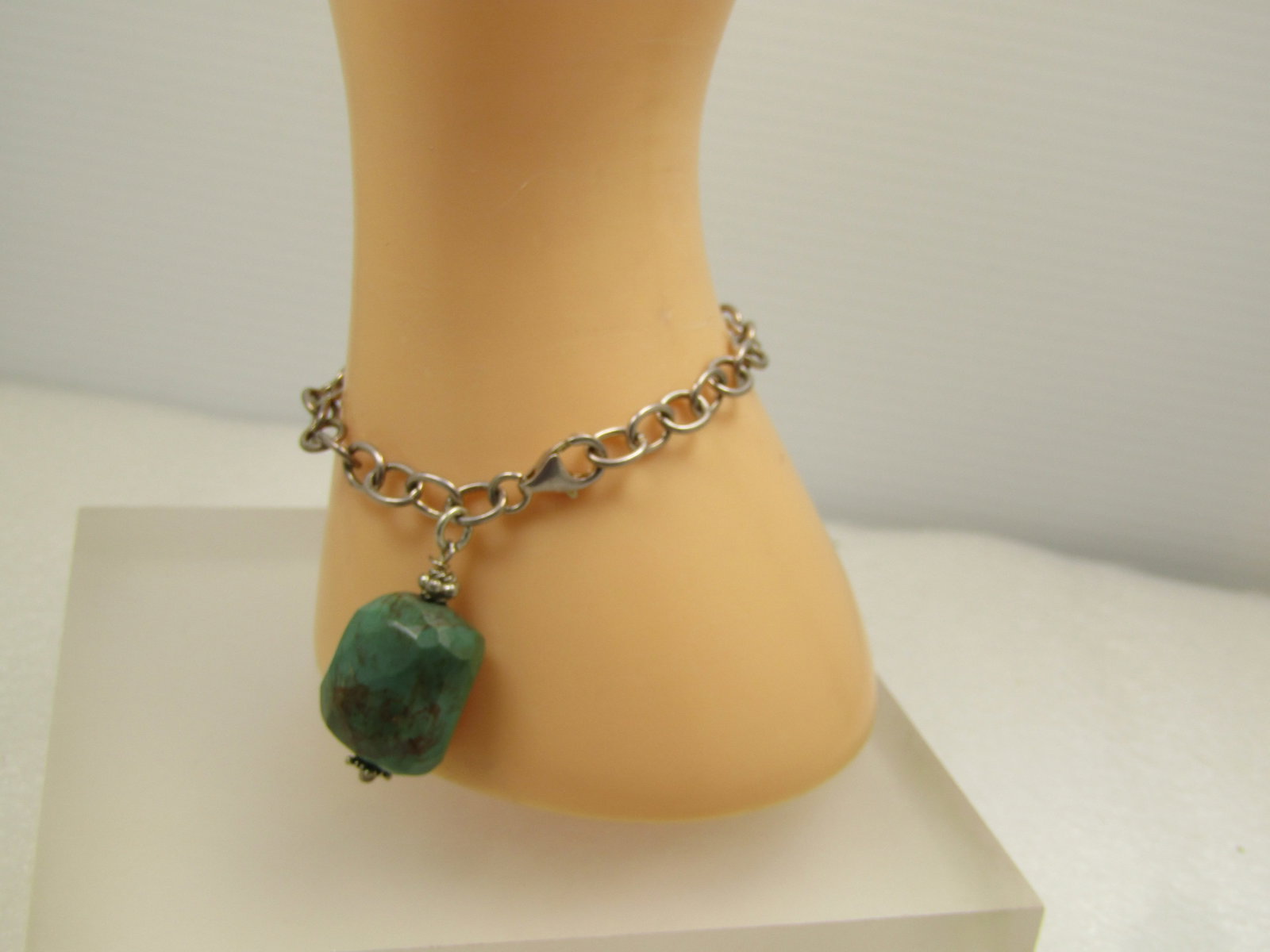 Vintage Sterling Turquoise Nugget Bracelet, 7", Southwestern Vibe, 1980's - 7