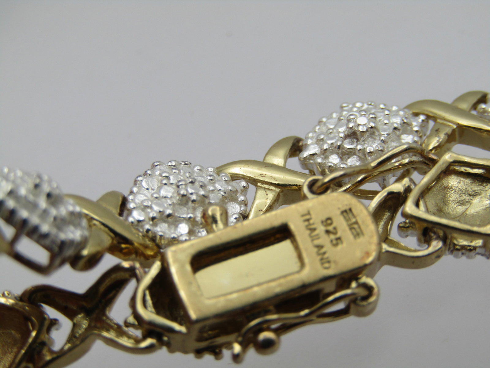 Vintage Sterling X O Diamond Tennis Bracelet, Gold Over, 7.75" Illusion - 3