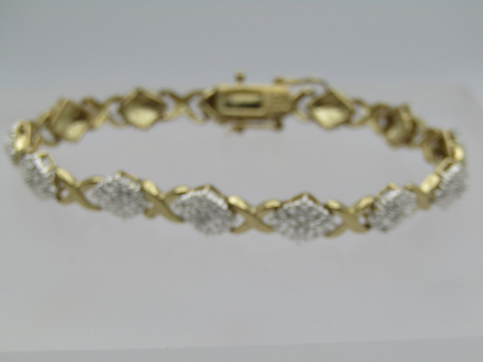 Vintage Sterling X O Diamond Tennis Bracelet, Gold Over, 7.75" Illusion - 6