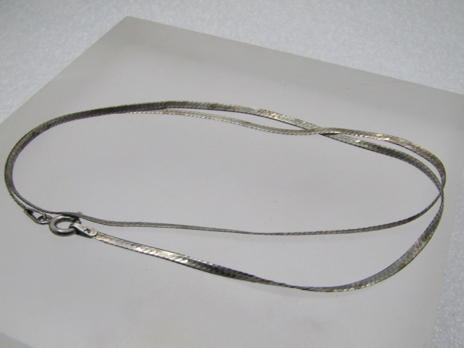 Vintage Sterling Herringbone Necklace, 18" and appx. 2mm, Italy, 1980's-1990's - 6