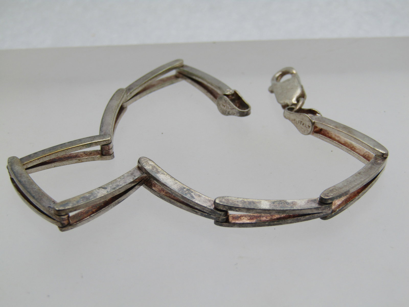 Vintage Sterling Open Long V-Link Bracelet, 7.24", Unisex, Italy, 1980's-1990's - 4