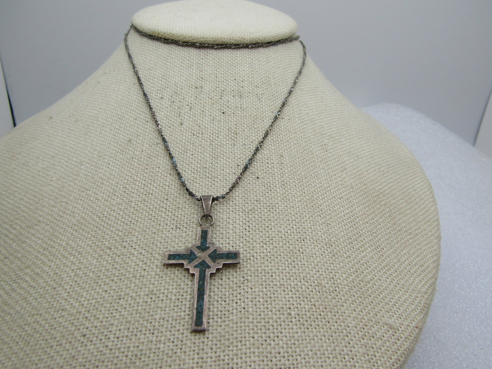 Vintage Sterling Inlaid Turquoise Necklace, 24", Unisex, 1960's-1970's - 2