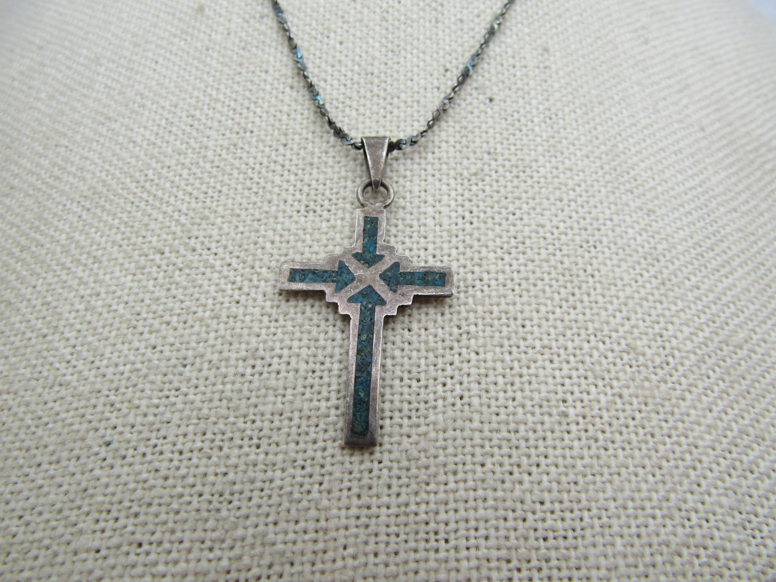 Vintage Sterling Inlaid Turquoise Necklace, 24", Unisex, 1960's-1970's - 4