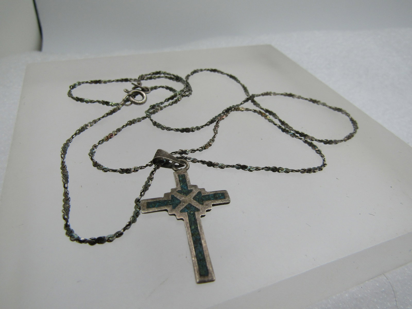 Vintage Sterling Inlaid Turquoise Necklace, 24", Unisex, 1960's-1970's - 6