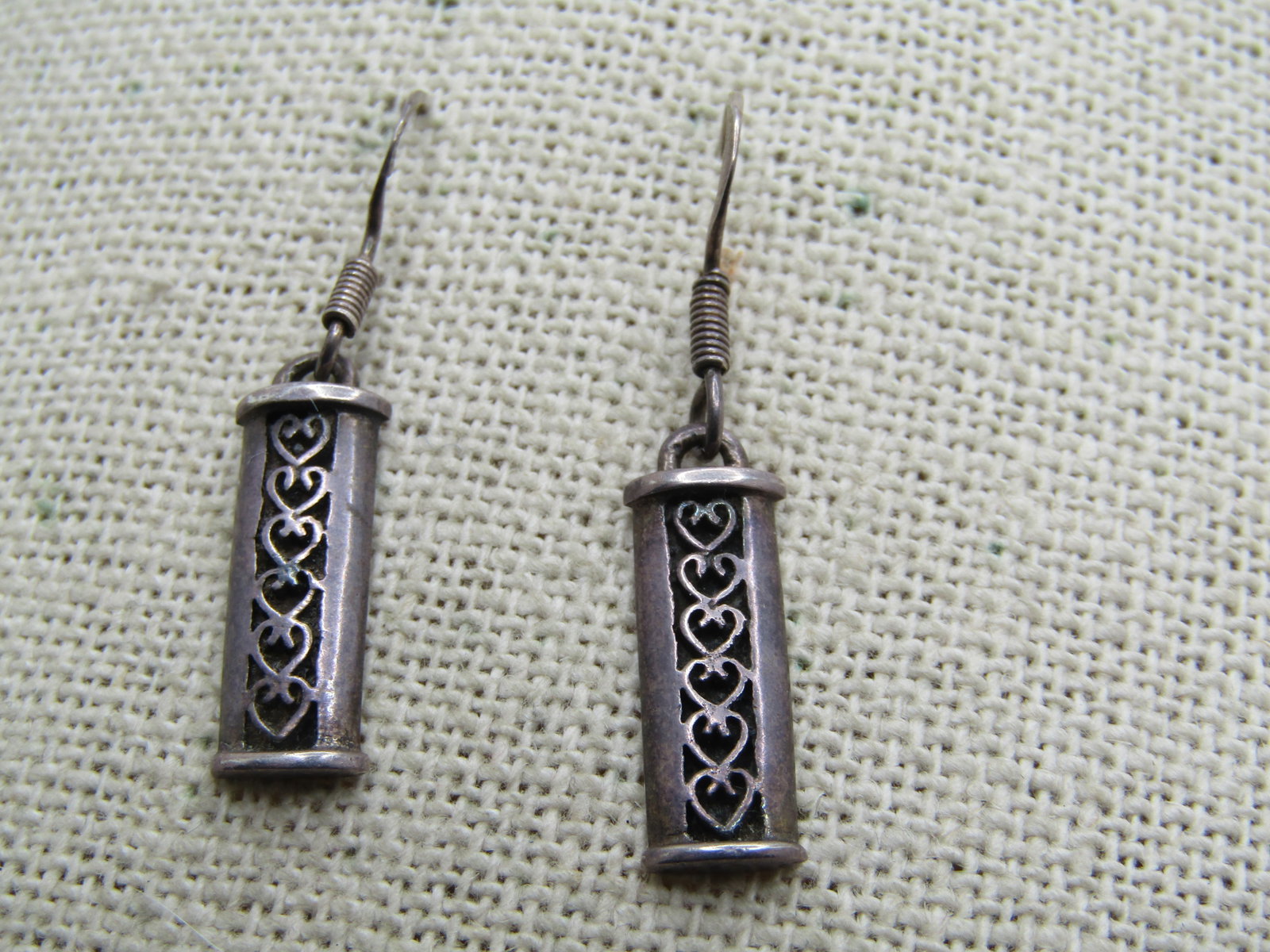 Vintage Sterling Stacked Heart Dangle Earrings, Pierced, Signed - 2
