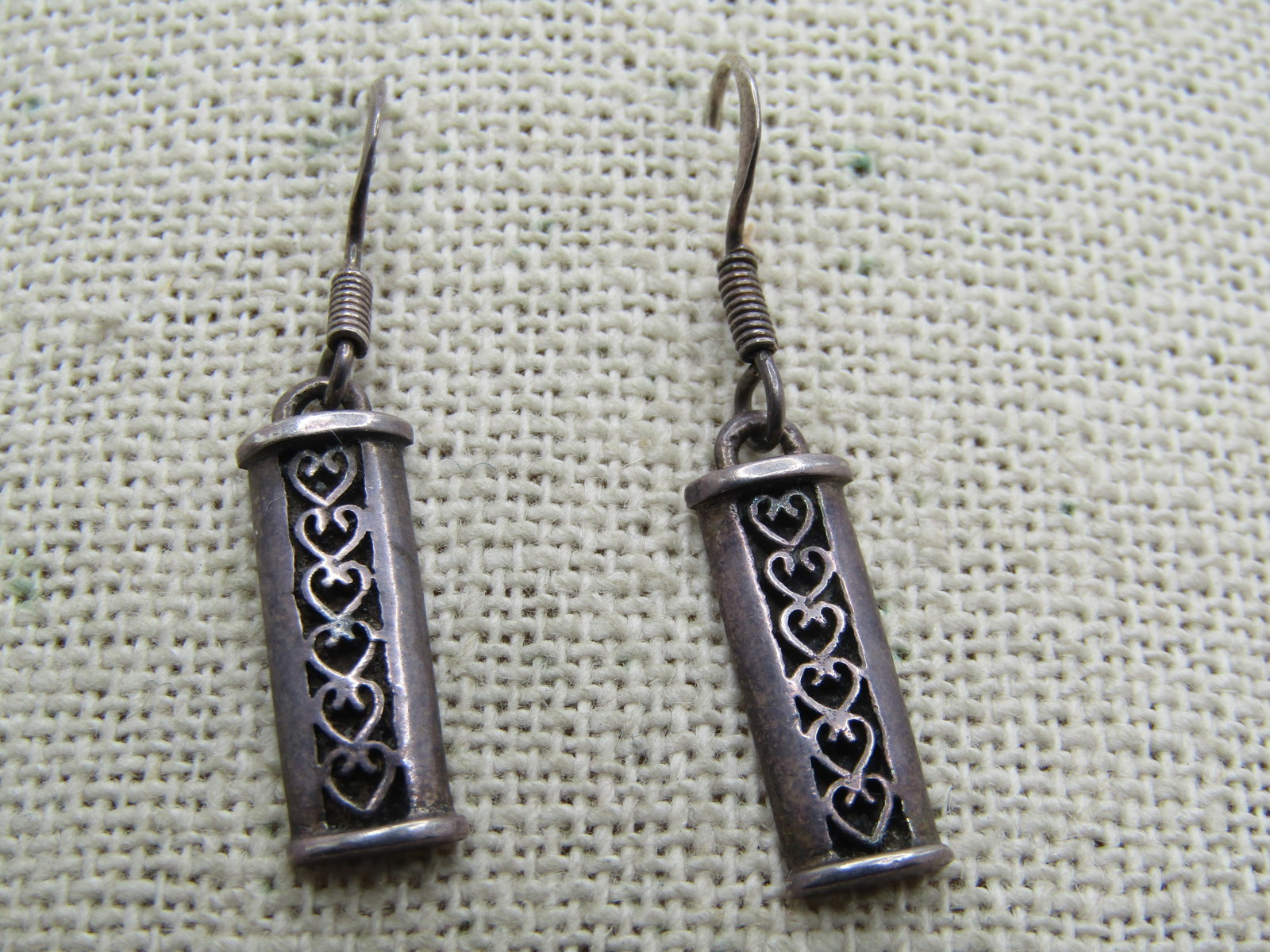 Vintage Sterling Stacked Heart Dangle Earrings, Pierced, Signed - 3