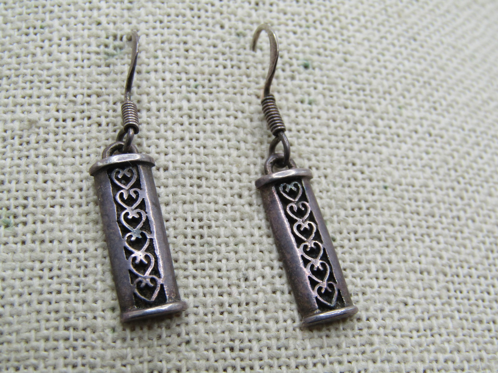 Vintage Sterling Stacked Heart Dangle Earrings, Pierced, Signed - 4