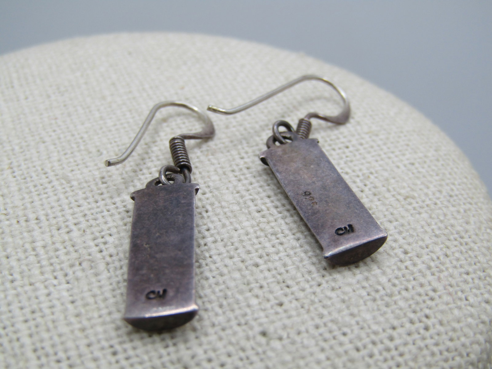 Vintage Sterling Stacked Heart Dangle Earrings, Pierced, Signed - 5