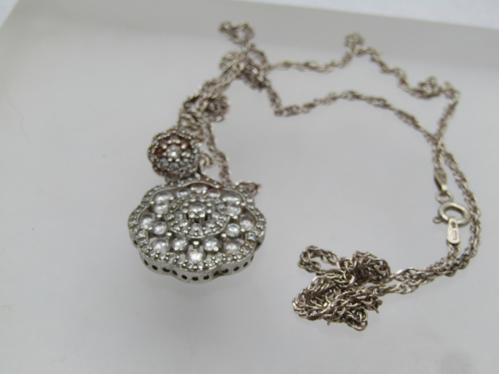 Vintage Sterling Clear Stone Necklace, 24", 1980's-1990's, Signed - 5