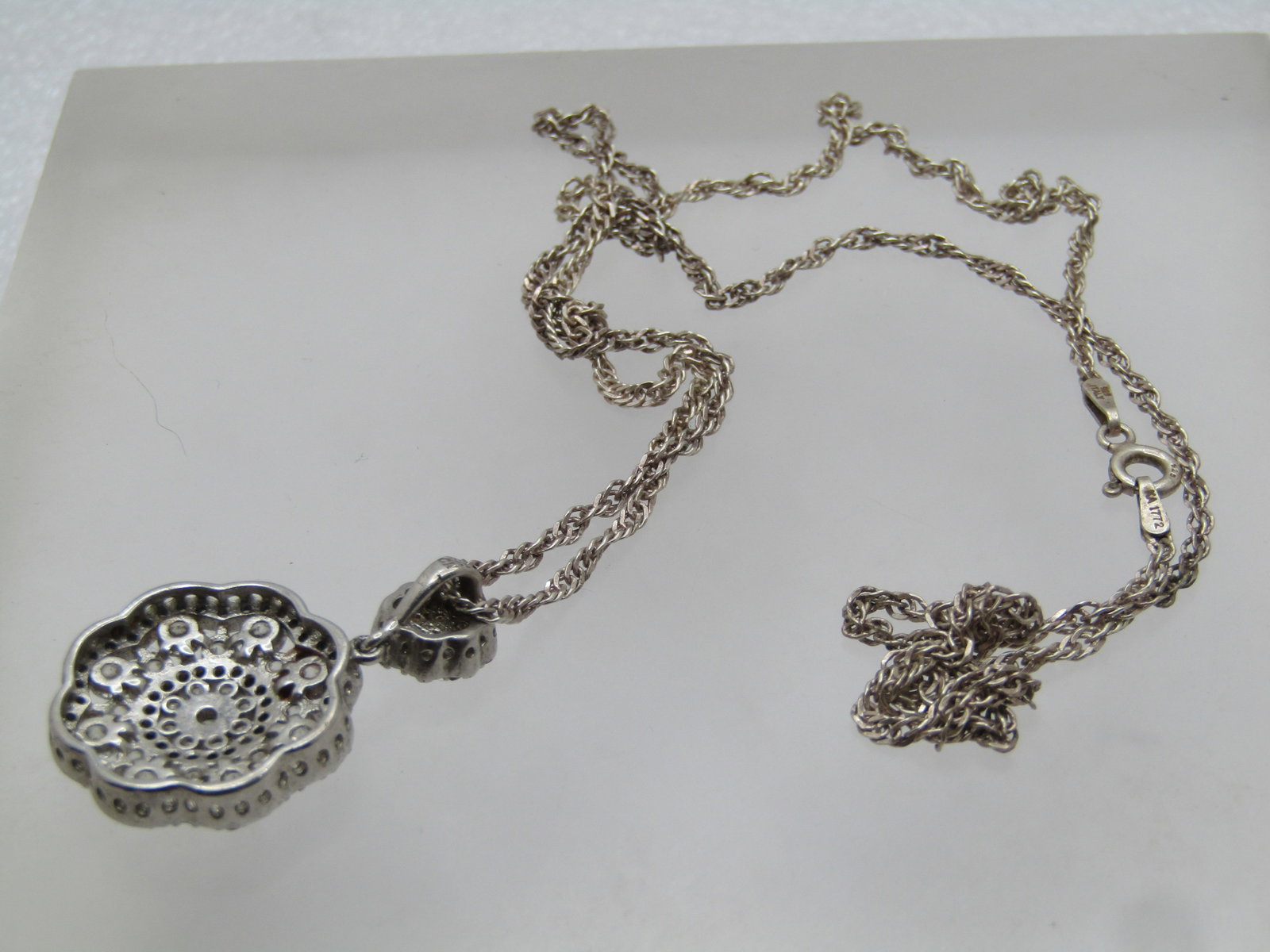 Vintage Sterling Clear Stone Necklace, 24", 1980's-1990's, Signed - 6