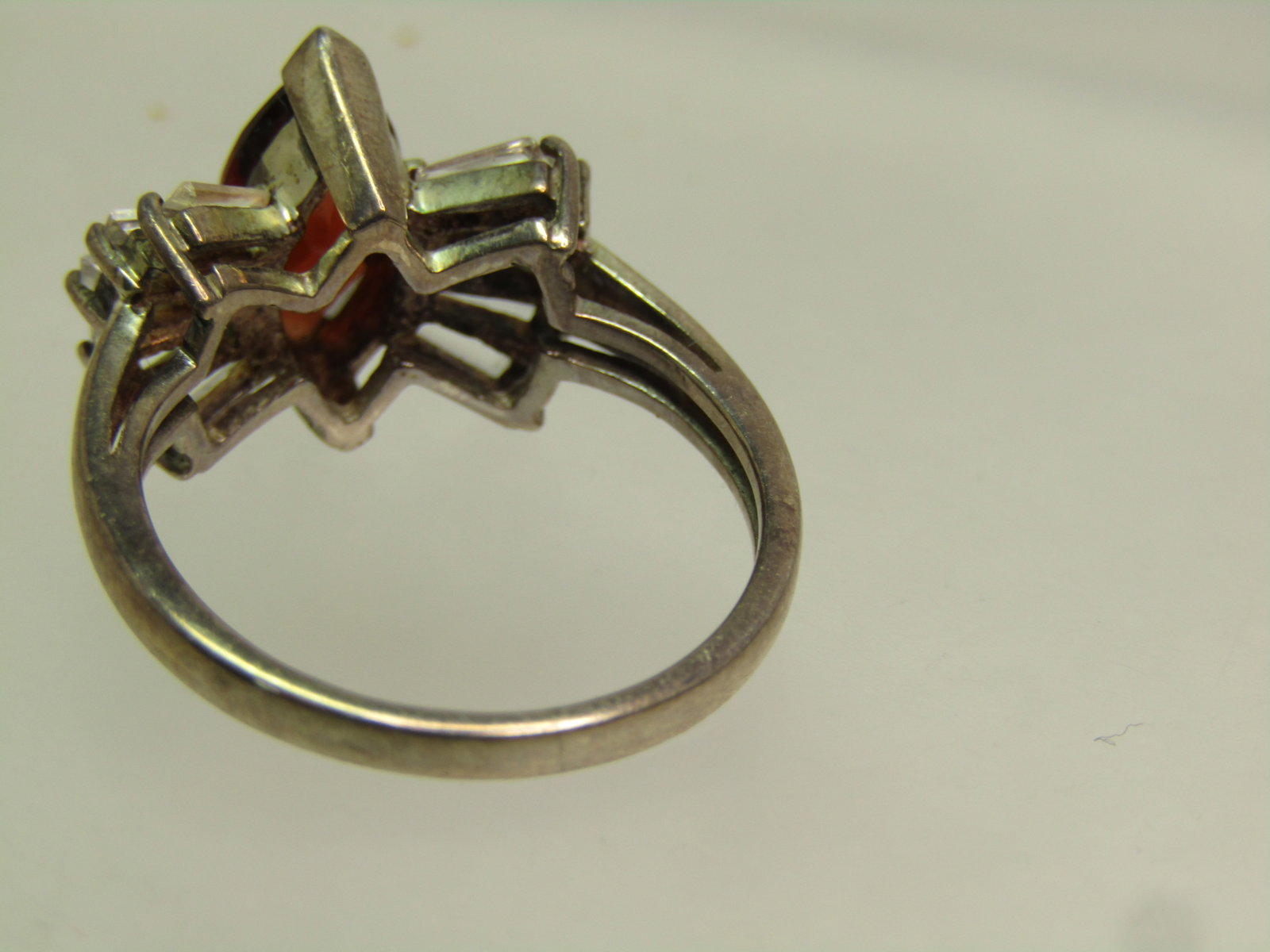 Vintage Sterling Garnet and White Topaz Ring, Sz. 7, 1980's-1990's , Signed - 4