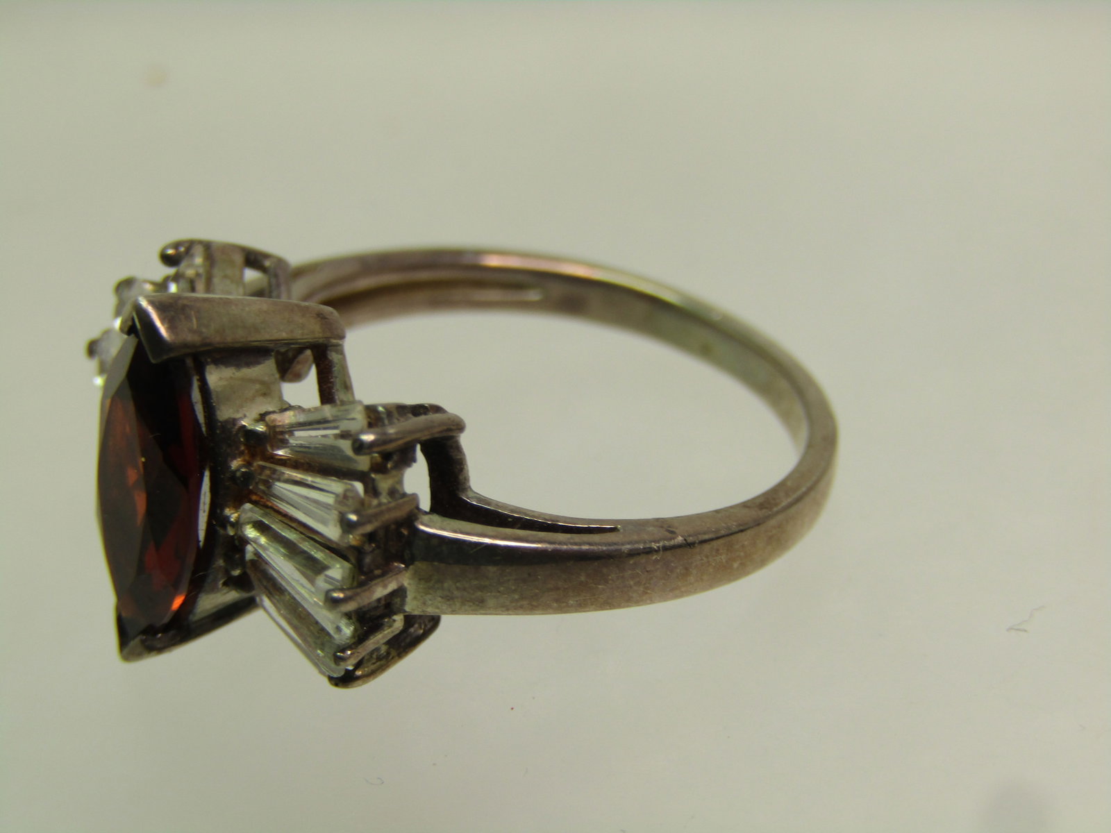 Vintage Sterling Garnet and White Topaz Ring, Sz. 7, 1980's-1990's , Signed - 5