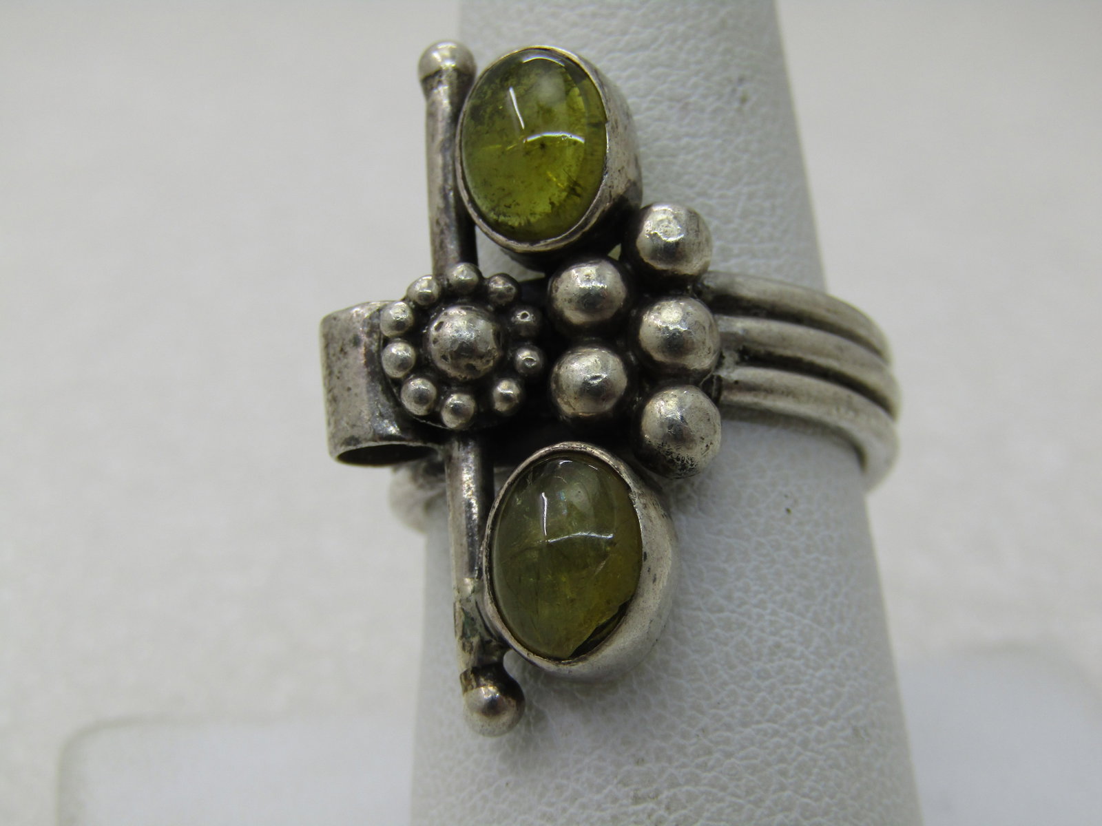 Vintage Sterling Quartz Ring, Floral/Beaded, Boho, Sz. 8.5, Mod Statement Ring - 2