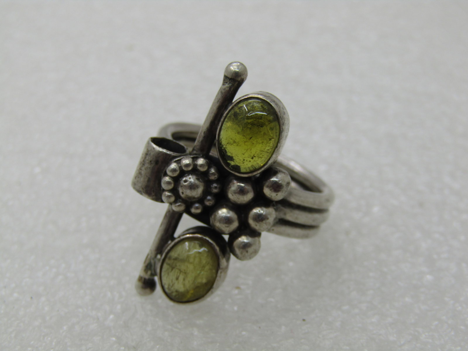 Vintage Sterling Quartz Ring, Floral/Beaded, Boho, Sz. 8.5, Mod Statement Ring - 3