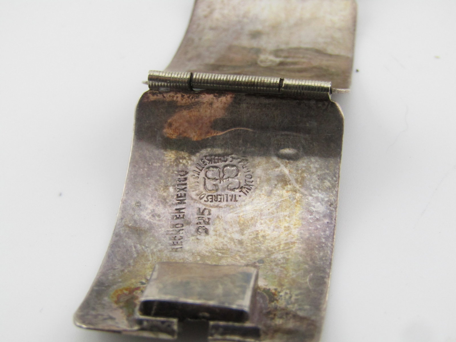 Vintage Sterling Inlaid Abalone Storyteller Bracelet, Mexico, 1950's-1960's, 6.5" - 4