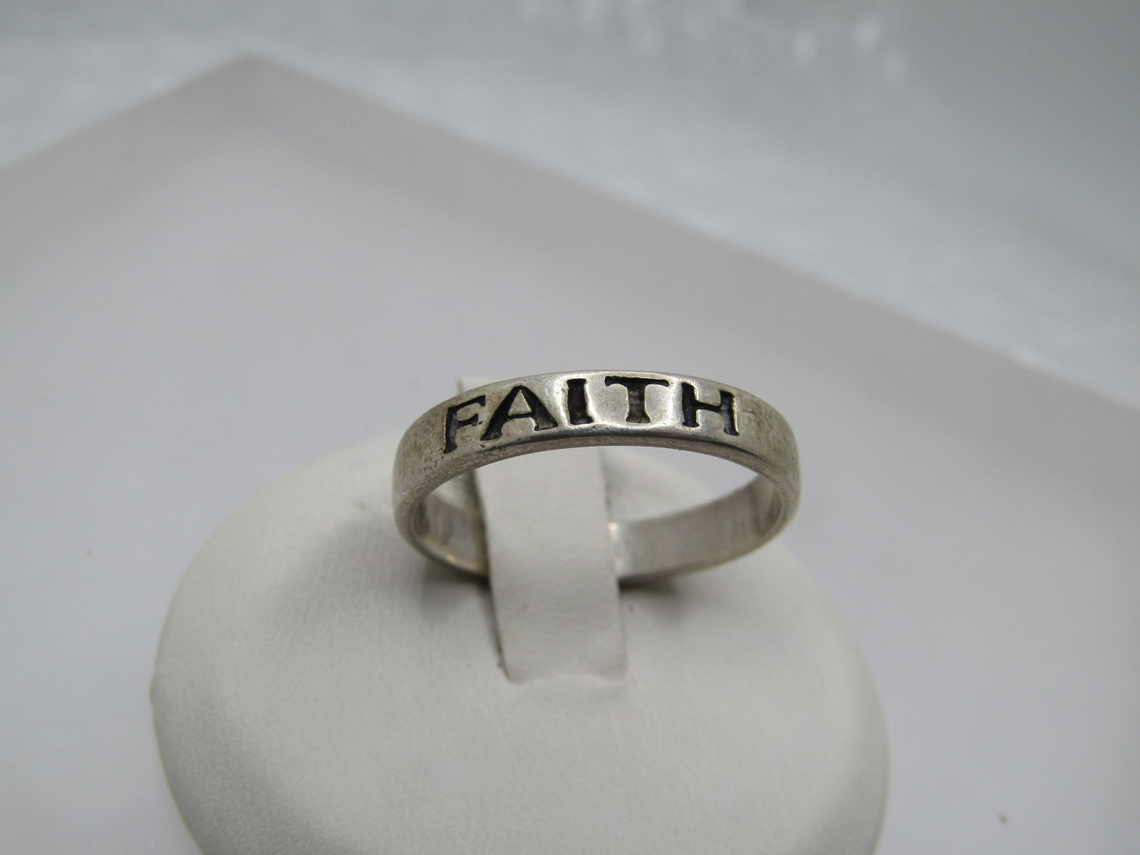 Vintage Sterling Faith Ring, Sz. 8, Premier Designs, 3.5mm, 1980's-1990's.: Title: Vintage Sterling Faith Ring, Sz. 8, Premier Designs, 3.5mm, 1980's-1990's. Description: Vintage Sterling Faith Ring, Sz. 8, Premier Designs, 3.5mm, 1980's-1990's. Very nice faith ring - as a ri