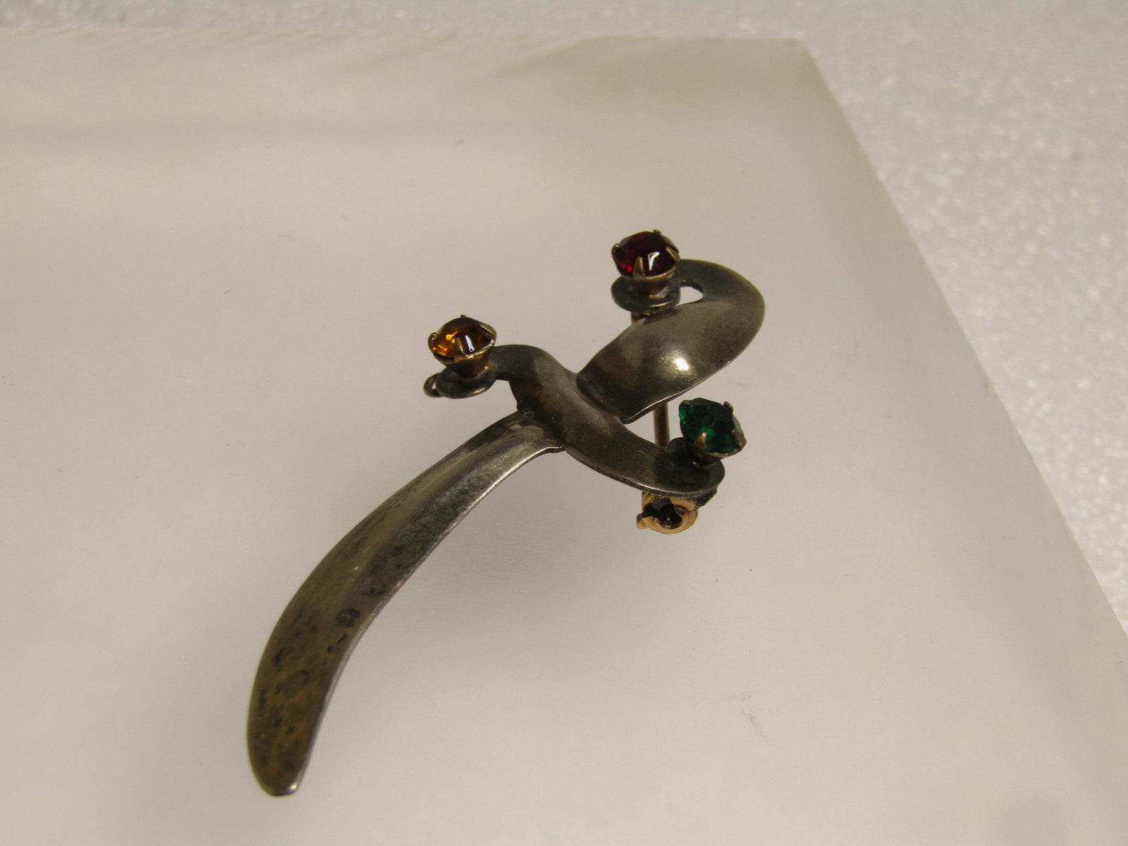 Vintage Sterling Sword Brooch, Glass Stones, 1940's - 2