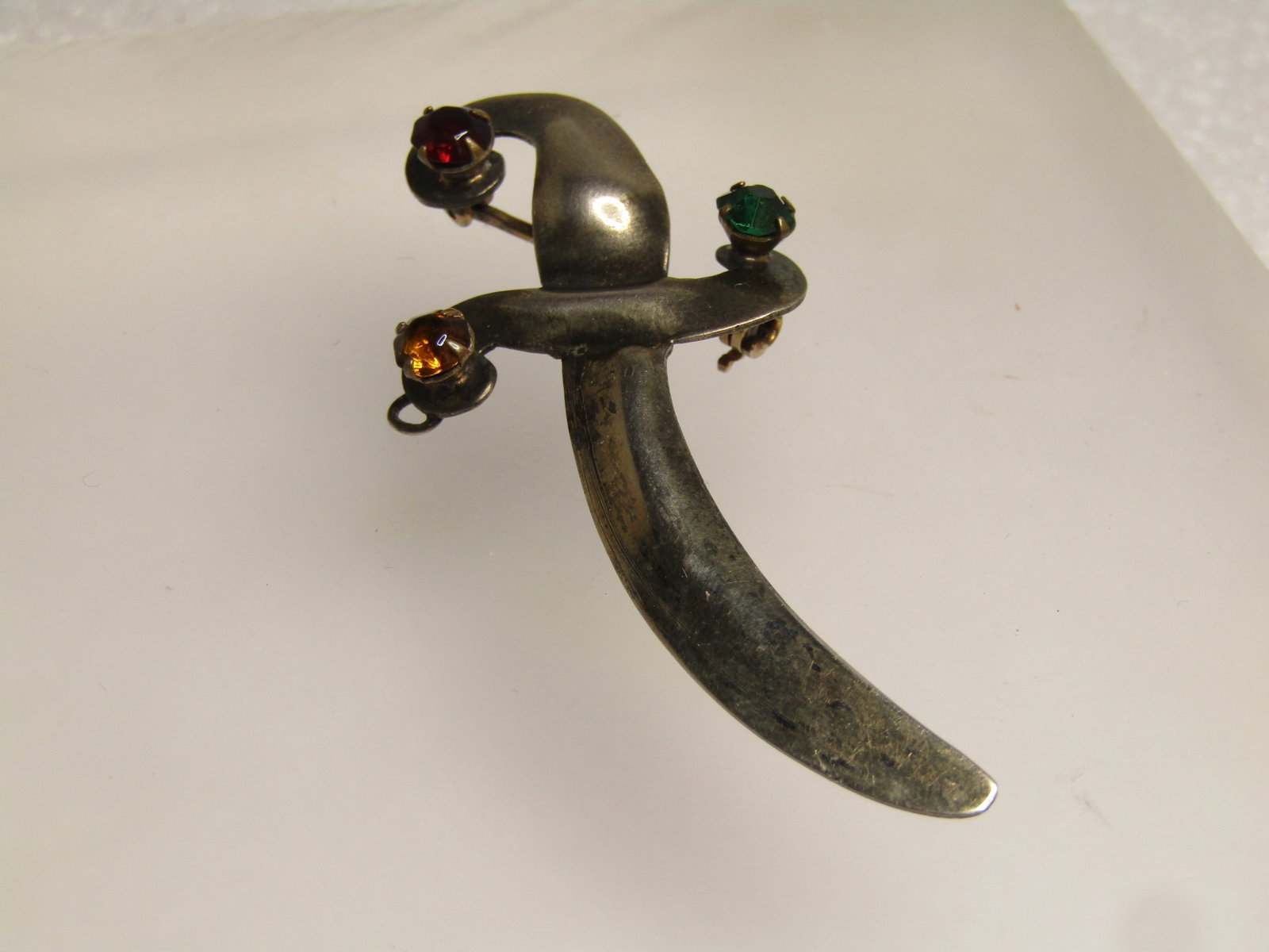 Vintage Sterling Sword Brooch, Glass Stones, 1940's - 3