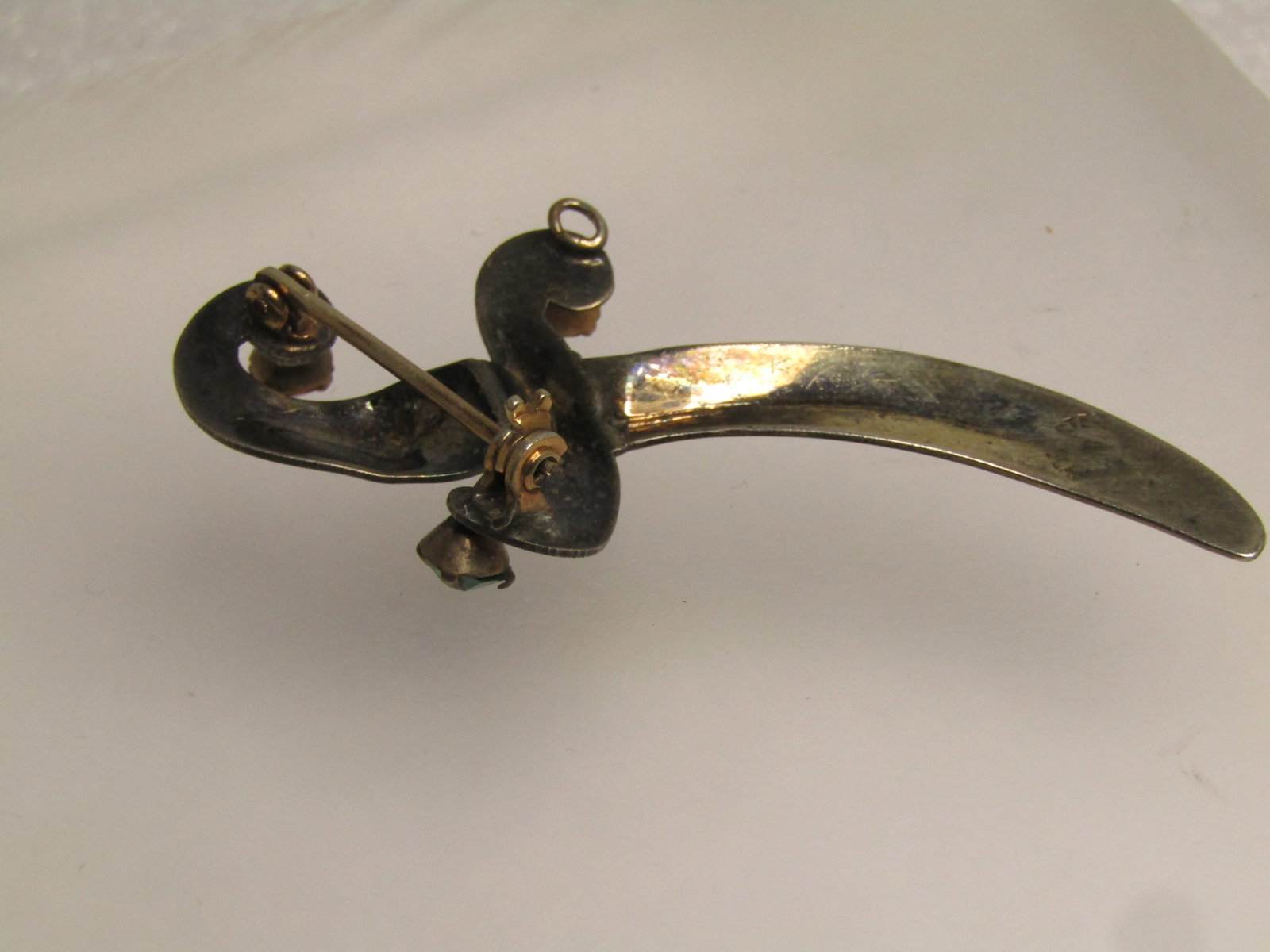 Vintage Sterling Sword Brooch, Glass Stones, 1940's - 4