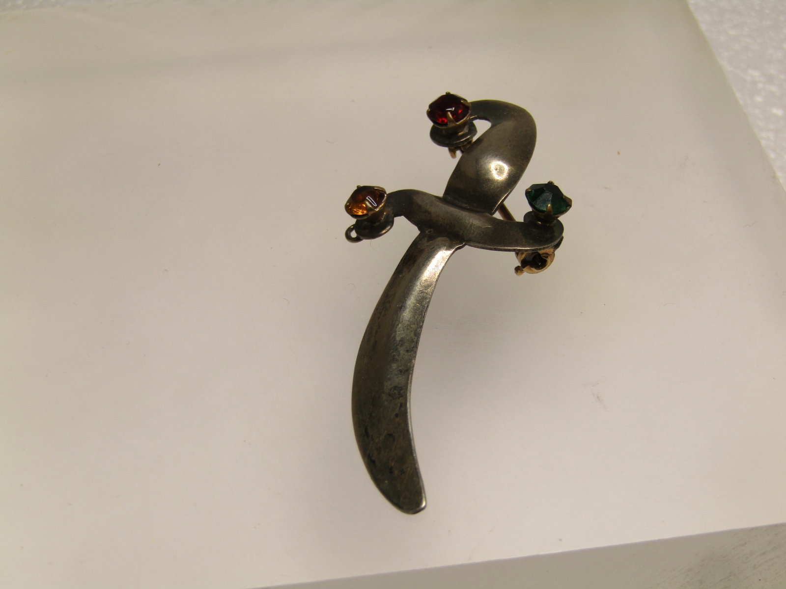 Vintage Sterling Sword Brooch, Glass Stones, 1940's - 5