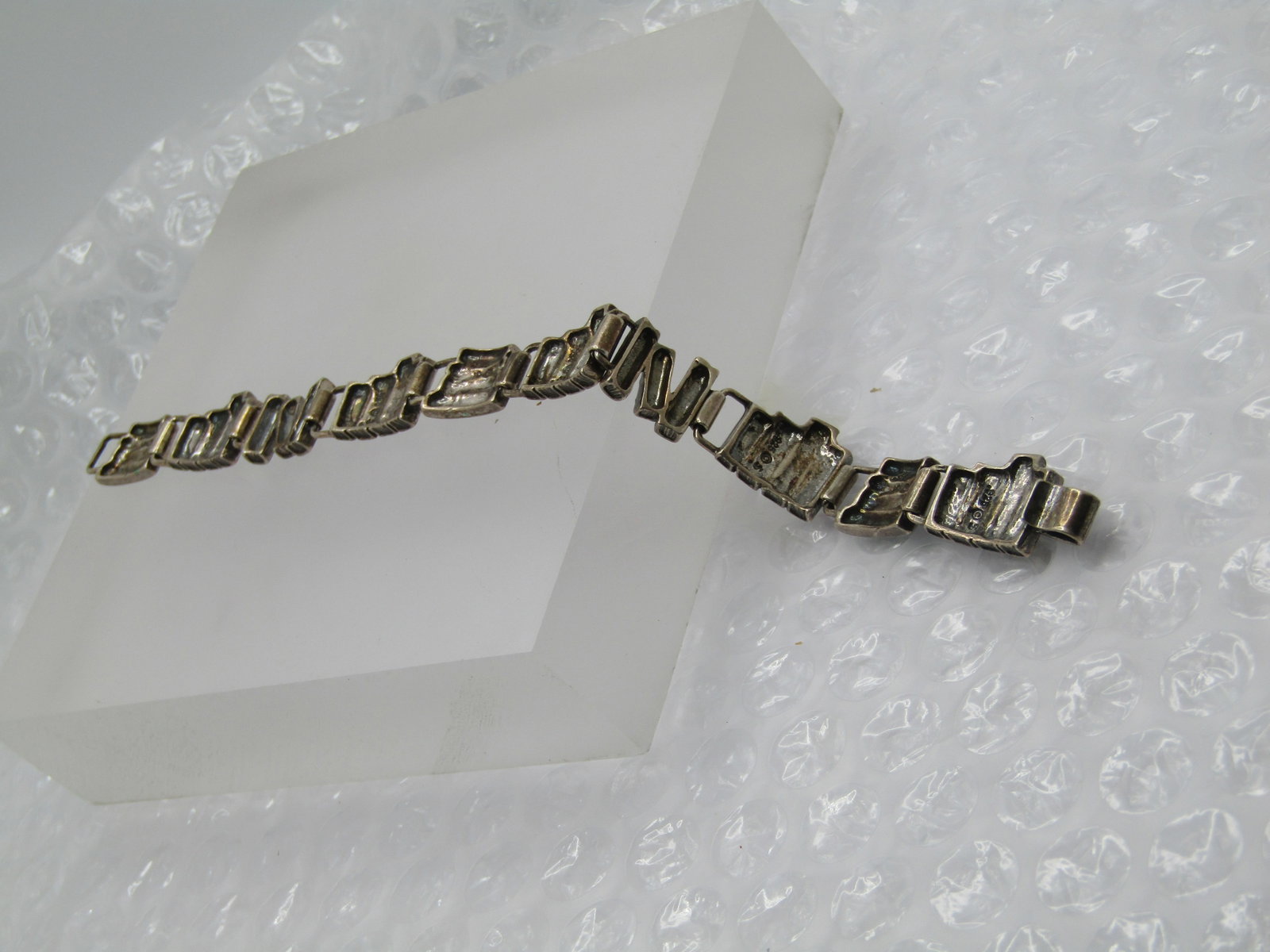 Vintage Sterling Enameled Book Bracelet, 6.75", Signed S - 4