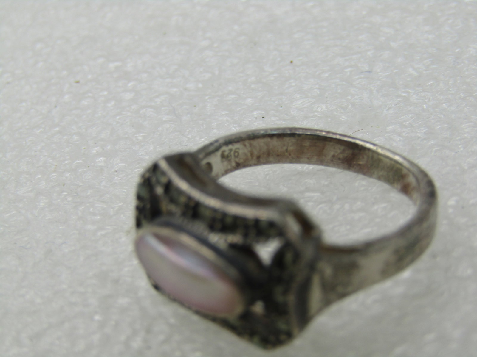 Vintage Sterling Silver Marcasite Mother-of-Pearl Ring, Sz. 7, Signed MA - 7