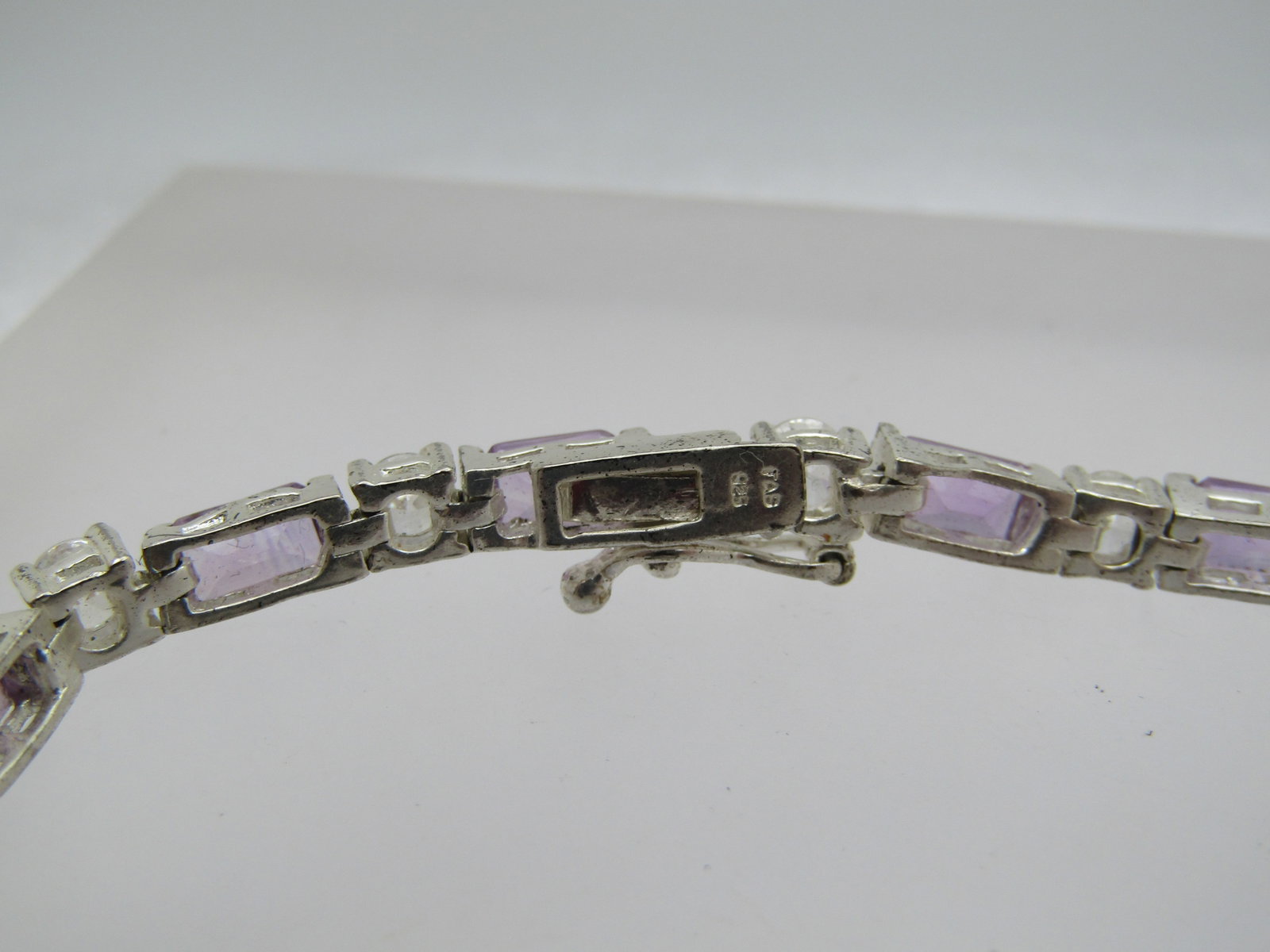 Vintage Sterling Amethyst Clear CZ Bracelet, 7.25", Signed - 5
