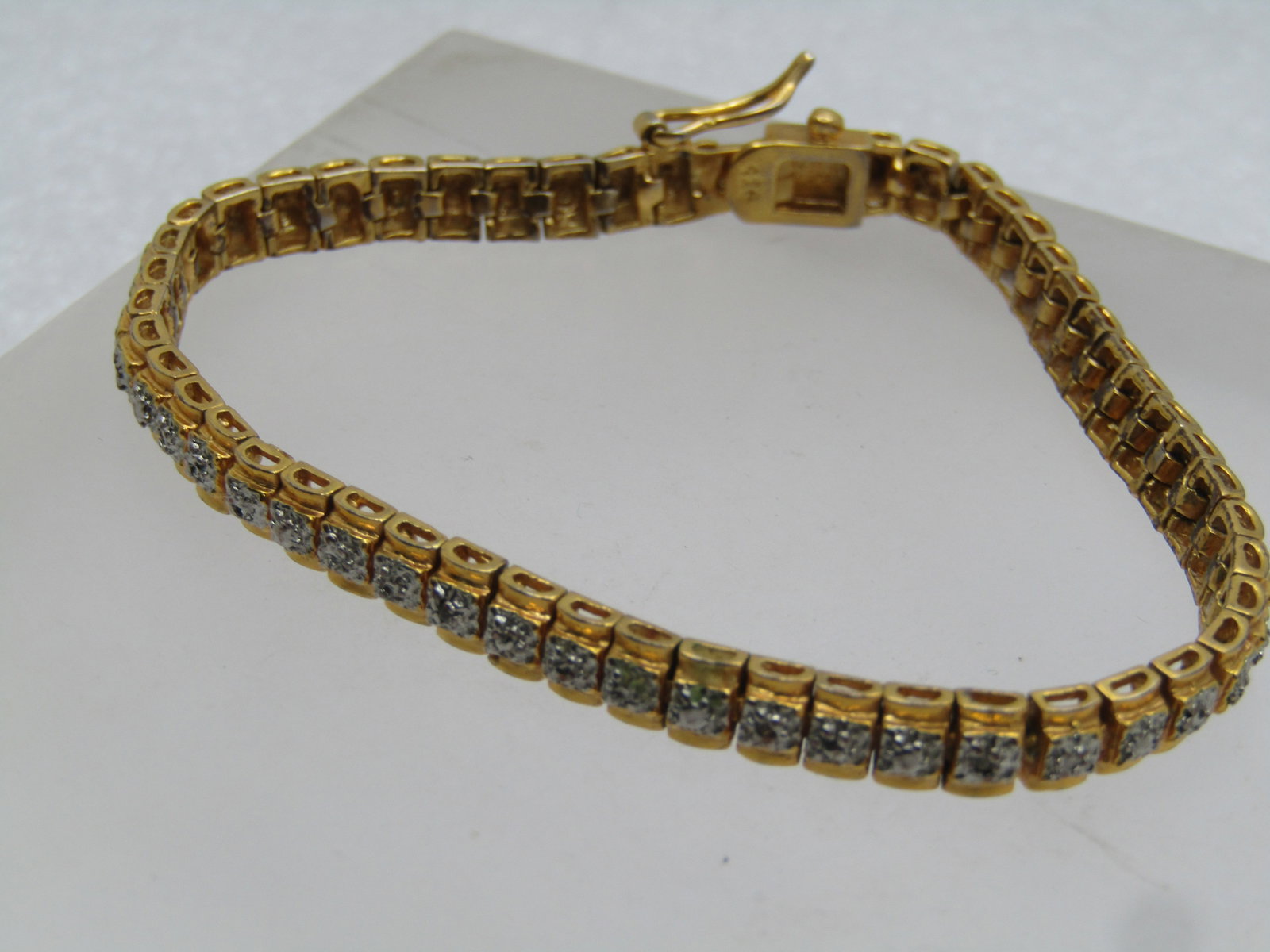 Vintage Sterling Goldwashed Illusion Tennis Bracelet 7", 1980's-1990's - 2