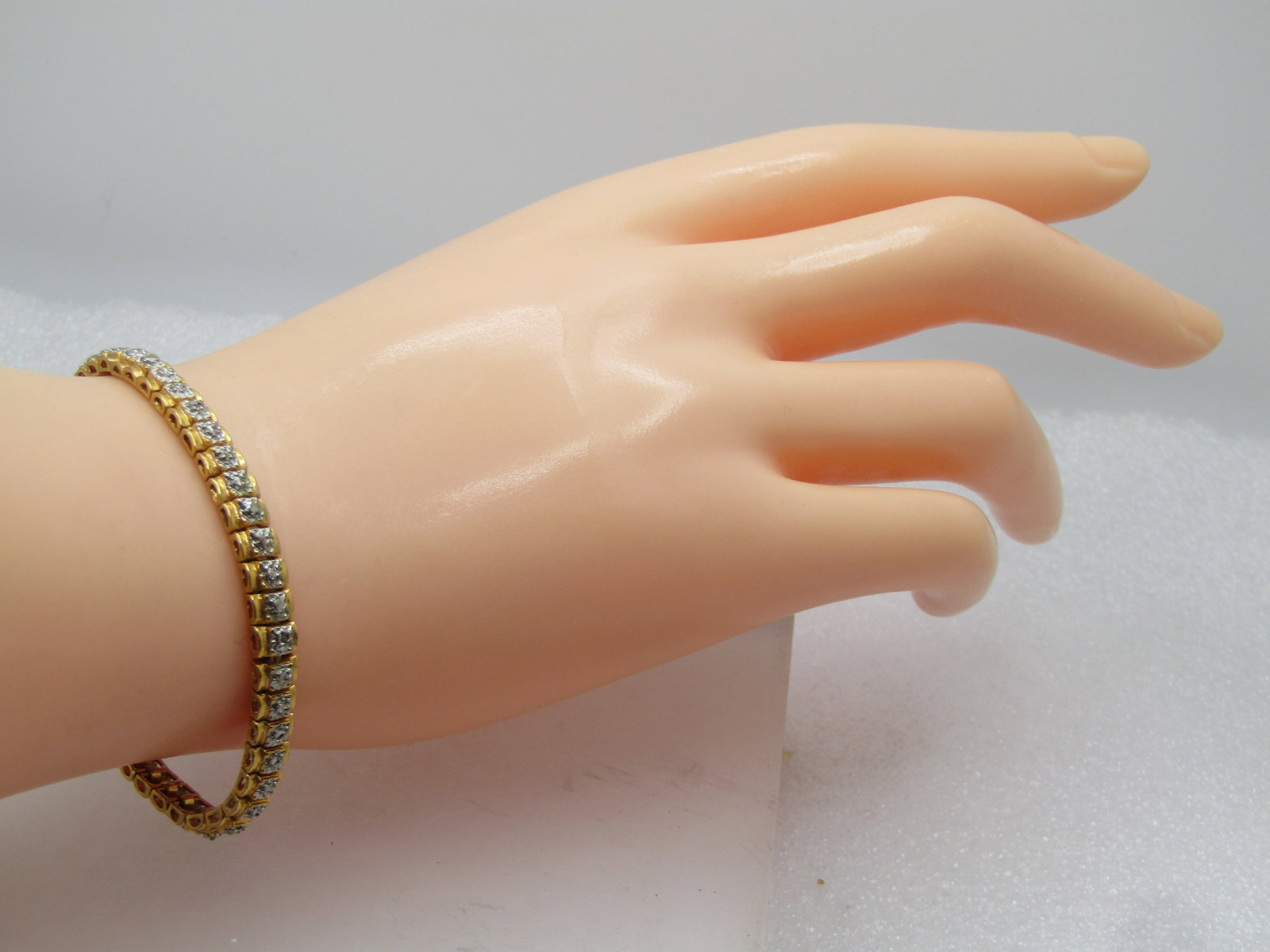 Vintage Sterling Goldwashed Illusion Tennis Bracelet 7", 1980's-1990's - 5