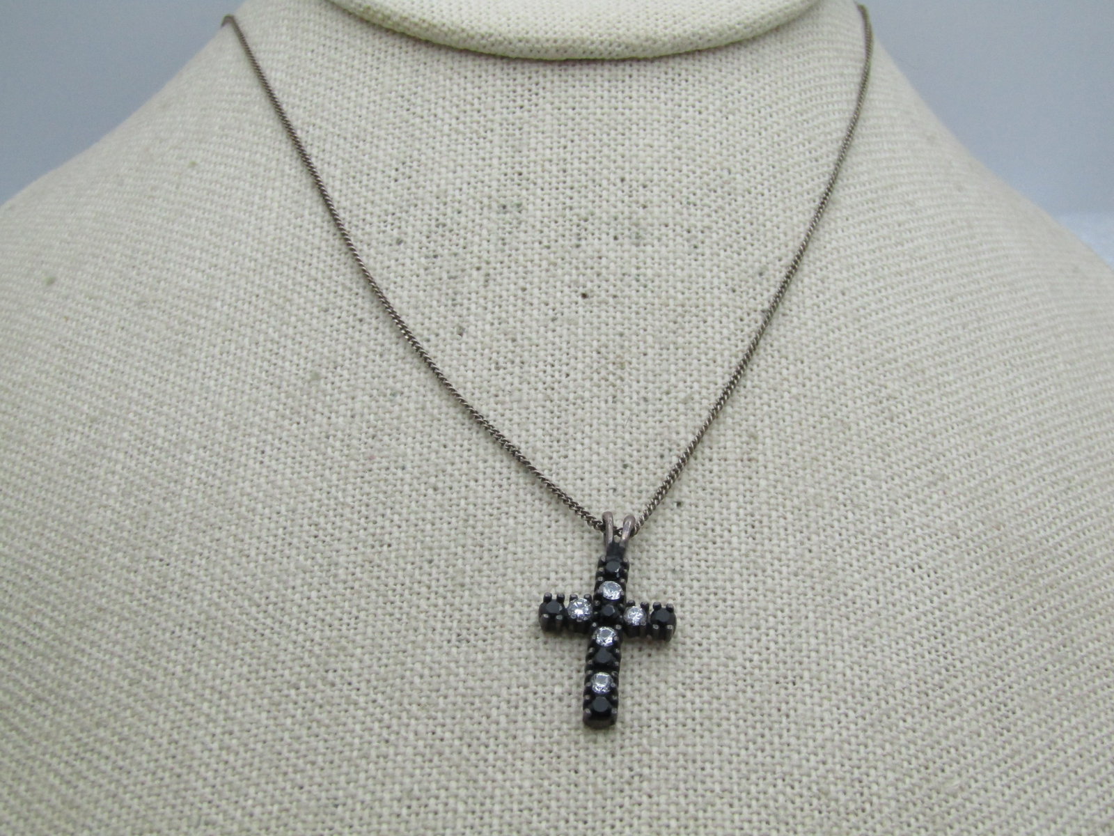 Vintage Sterling Black and Clear Rhinestone Cross, 19", Avon , 1980's - 4