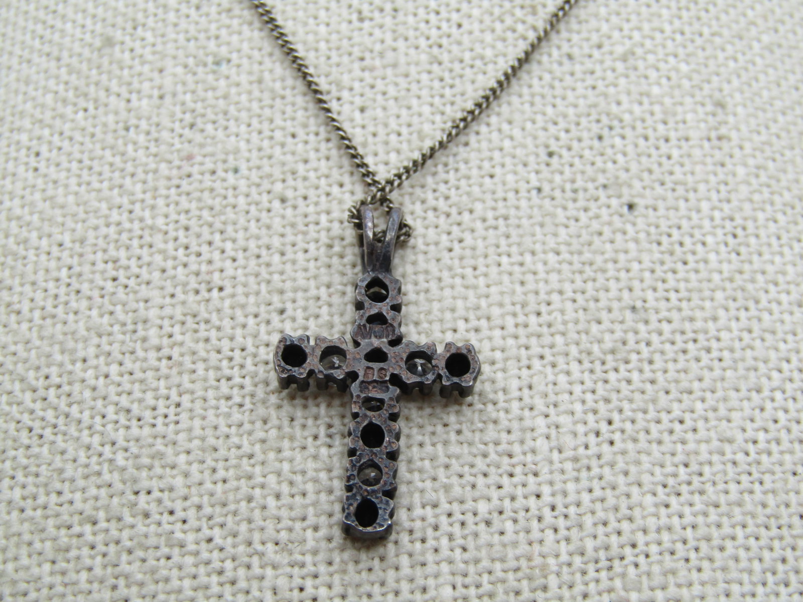 Vintage Sterling Black and Clear Rhinestone Cross, 19", Avon , 1980's - 6