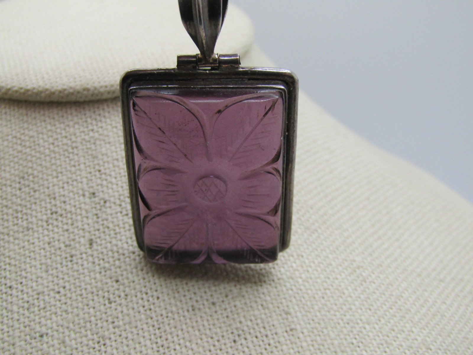 Vintage Sterling Carved Amethyst Floral Necklace, 20", 1980's-1990's - 2