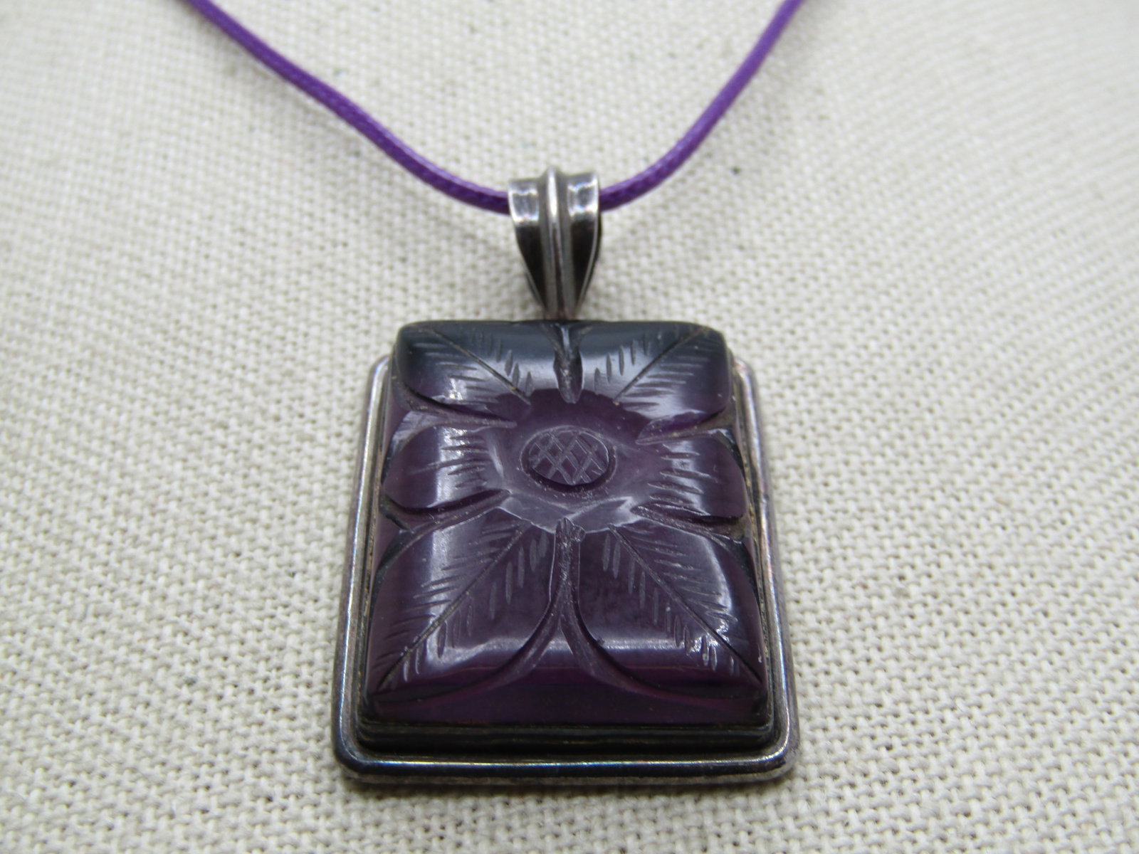 Vintage Sterling Carved Amethyst Floral Necklace, 20", 1980's-1990's - 3