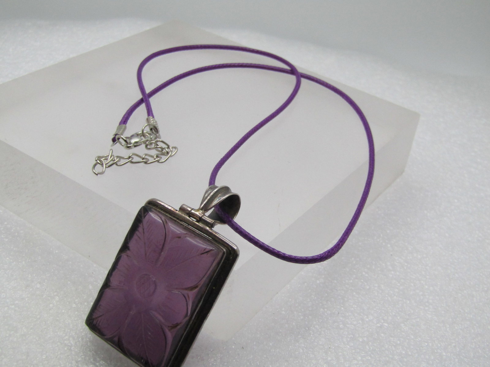 Vintage Sterling Carved Amethyst Floral Necklace, 20", 1980's-1990's - 5
