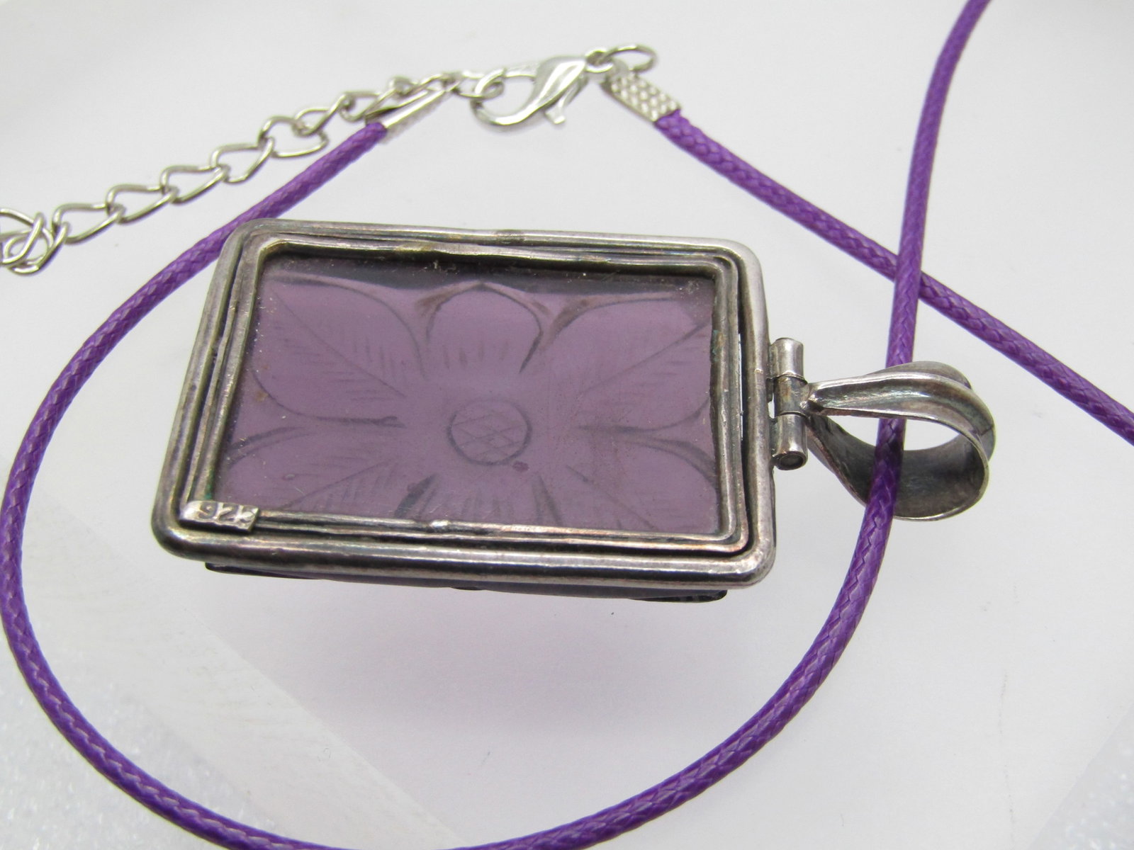 Vintage Sterling Carved Amethyst Floral Necklace, 20", 1980's-1990's - 6