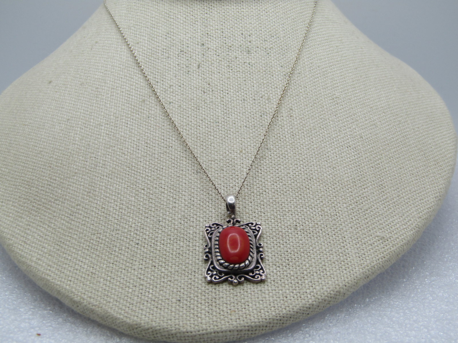Vintage Sterling Blue Stone Necklace, 20" , 1980's-1990's - 2