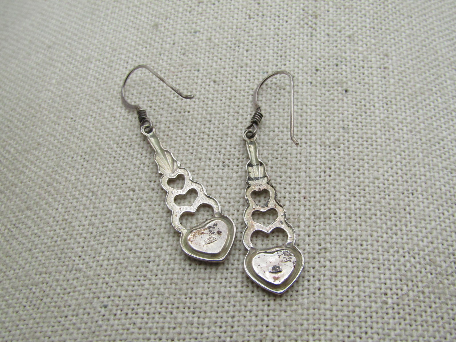 Vintage Sterling Onyx Heart Journey Earrings, Pierced, 1980's - 4