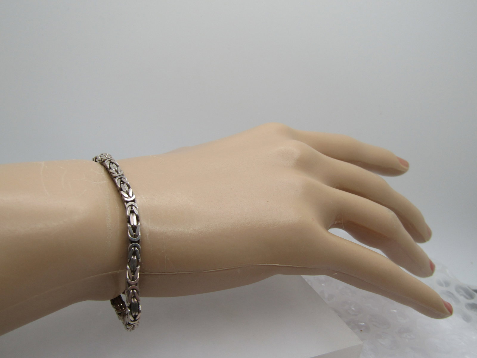 Vintage Sterling Byzantine Link Bracelet, 8", Unisex, 3mm, Signed - 4