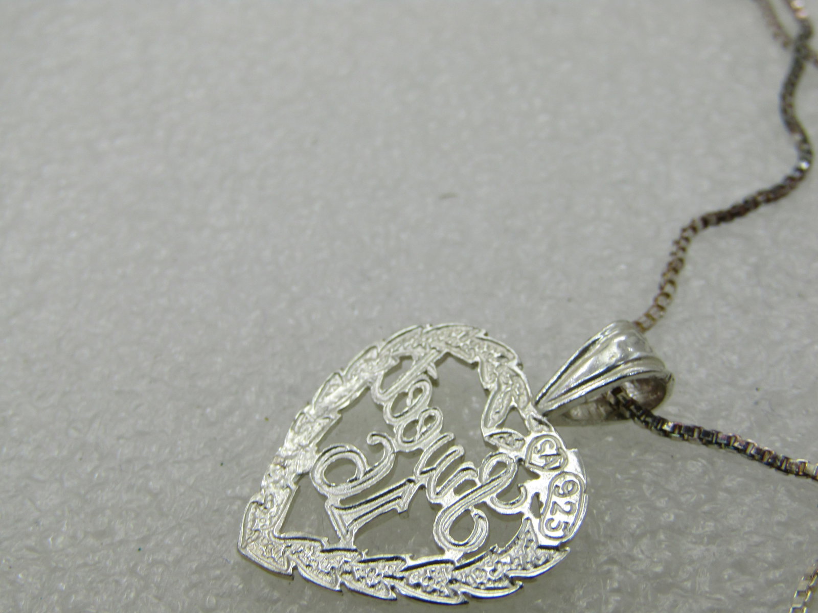 Vintage Sterling Sweet 16 Heart Necklace, 18" Box Chain, Signed - 5